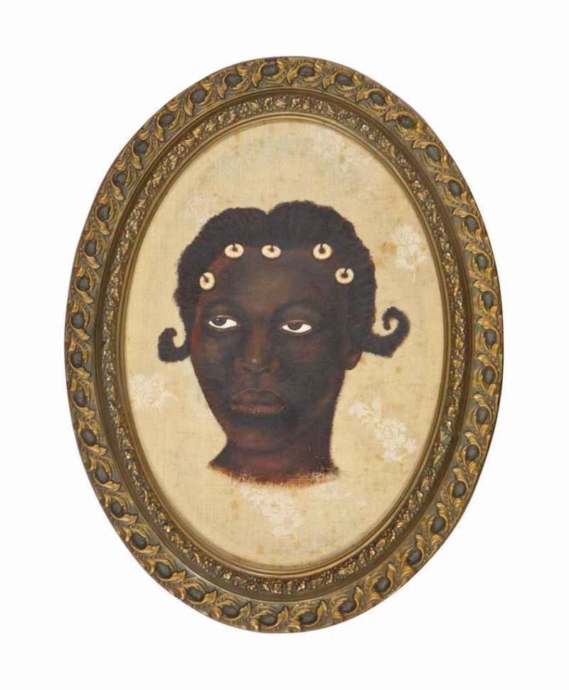 Artwork by Lezley Saar, 2 Works: Things Fall Apart Young Woman from Mali (African Series); A Companion Work, Made of Acrylic and fabric laid down on plywood