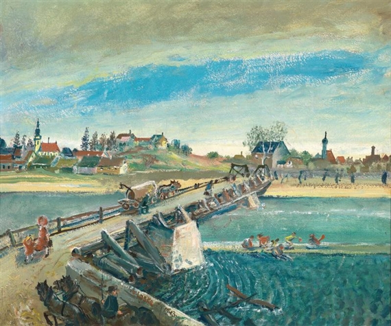 The bridge (scene near Enns?) by Oskar Laske, 1943