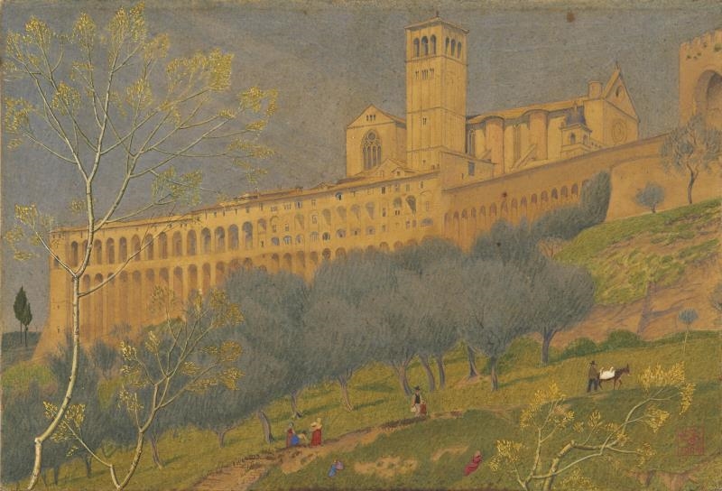 Artwork by Joseph Edward Southall, Basilica of San Francesco d'Assisi, Made of gouache over pencil on artist board