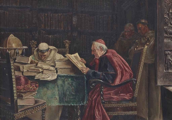 The cardinal's visit to the library by José Gallegos y Arnosa, 1912