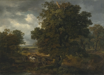 LANDSCAPE WITH A HORSE-DRAWN CART - British School, 19th Century