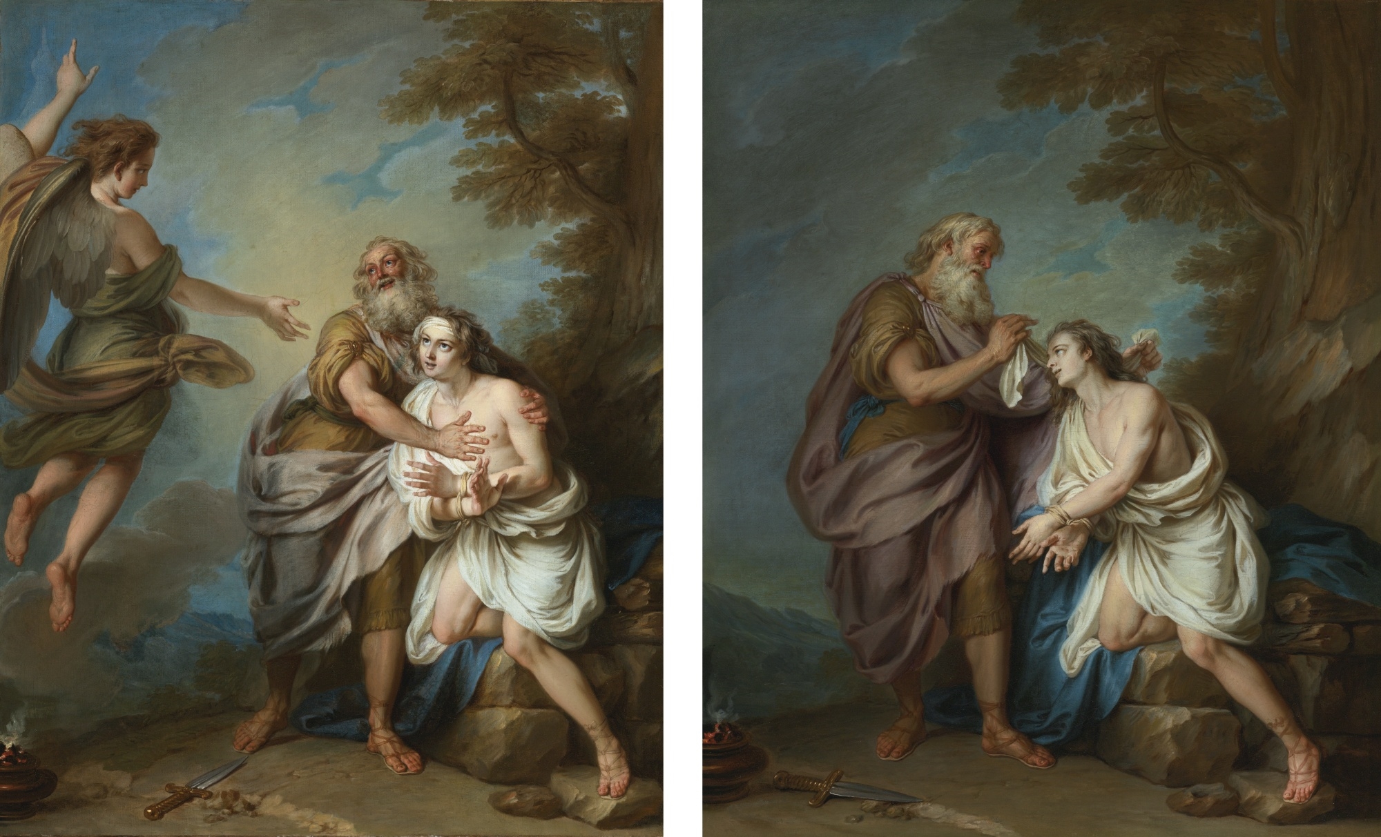 2 WORKS, ABRAHAM PREPARING TO SACRIFICE ISAAC; ABRAHAM AND THE ANGEL by Charles-Antoine Coypel, 1736