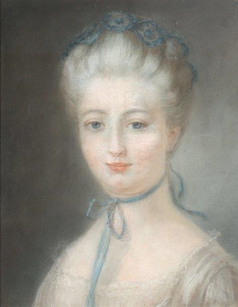 French School 18th Century Portrait Of Girl With Blue Ribbon 18th