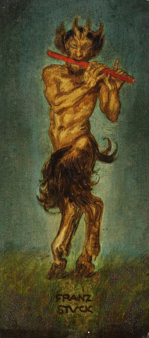 Artwork by Franz von Stuck, Satyr mit Flöte, Made of Oil on panel