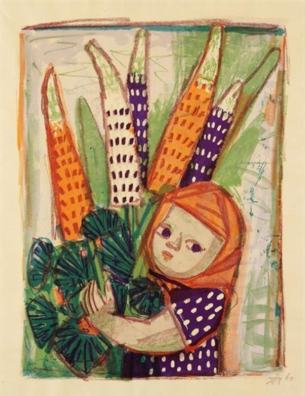 Kind mit Lupinen by Otto Dix, 1960