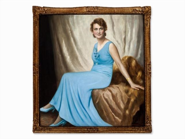 Artwork by Franz Kienmayer, Woman in Blue Dress, Made of oil on canvas