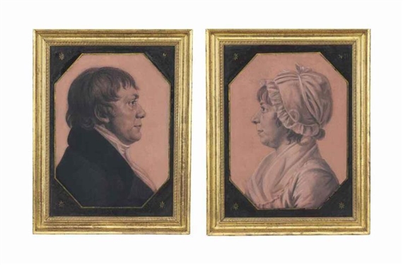 2 Works: Portraits of a Lady and Gentleman by Charles-Balthazar-Julien Fevret de Saint-Memin