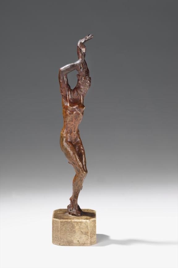 Artwork by Renee Sintenis, Kleine Daphne, Made of Bronze with red brown patina. On marble base