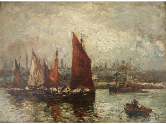 Boats in Harbour on a Grey Day by Bernard Finegan Gribble