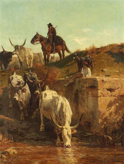 Büffel an der Tränke by Jules Didier, 19th century