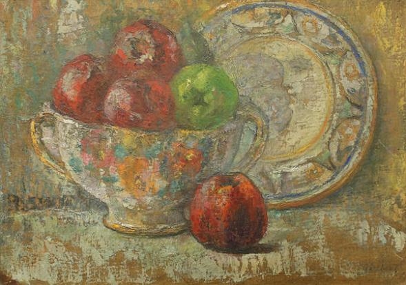 Artwork by Maria Studnicka, Still Life with Apples in a Bowl, Made of oil on board