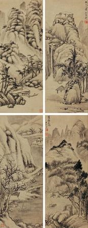 4 Works: Hanging Scrolls by Wang Jiqian