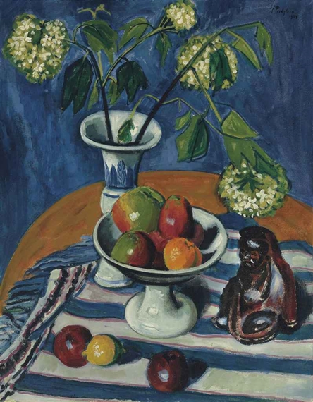Stilleben mit Äpfeln und Schneeball by Max Pechstein, 1923