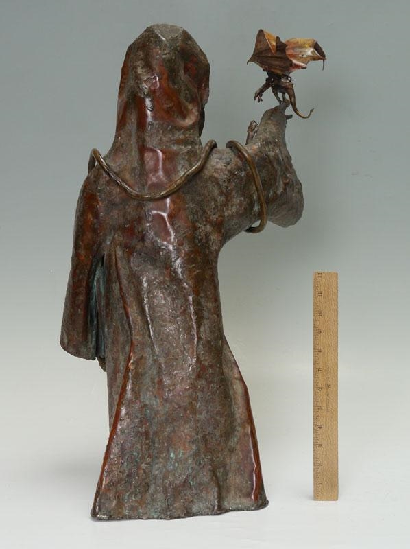 Artwork by David Dardis, Wizard with Snake and Dragon, Made of Patinated Copper
