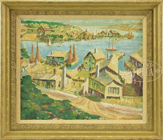 VIEW OF GLOUCESTER HARBOR AND ROCKY NECK by Henry Martin Gasser, Oil on canvas