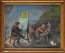 The Artist and his Apprentice with a Cat by Dennis Barrass