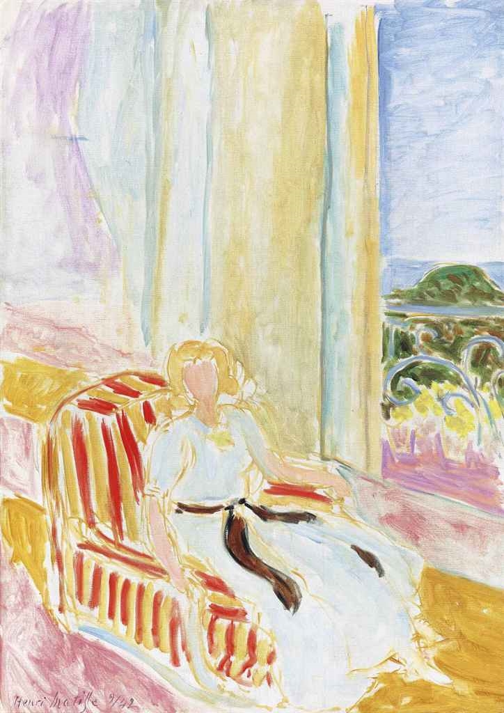 Jeune fille en robe blanche, assise près de la fenêtre by Henri Matisse, 1942
