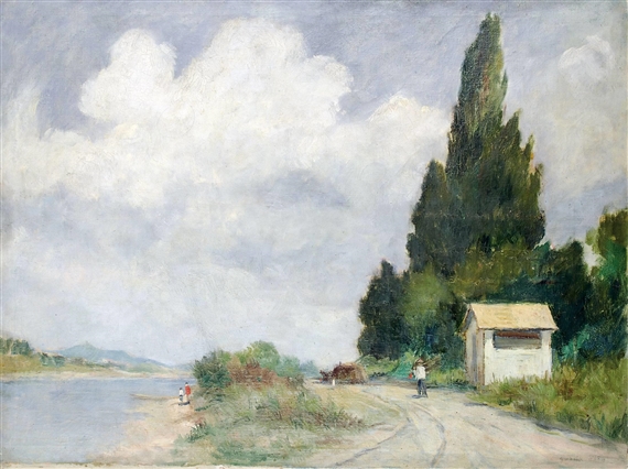 By the river by Ödön Guzsik