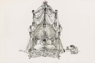 Dwarf King in Four Poster Bed by Paul Flora