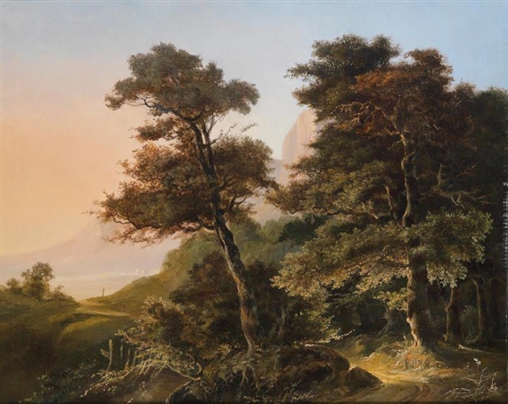 Large Romantic Landscape by Edouard de Vigne, 1836