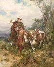 Artwork by Gustav Eggena, A Lady Falconer on Horseback with Companion, Made of Oil on canvas