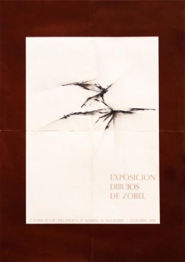 A minimalist poster featuring a black ink splatter on white paper with text in the lower right corner.