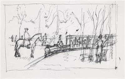 Eisenbahn und Reiter, auf der Rückseite von der Tochter des Künstlers: Herbert Boeckl bestätigt von Leonore Boeckl 3.9.2008 by Herbert Boeckl