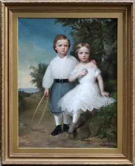 Portrait of Young Boy and Girl - American Primitive School, 19th Century