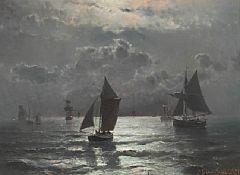 Moonlight evening in Øresund by Carl Frederik Sørensen, 1873