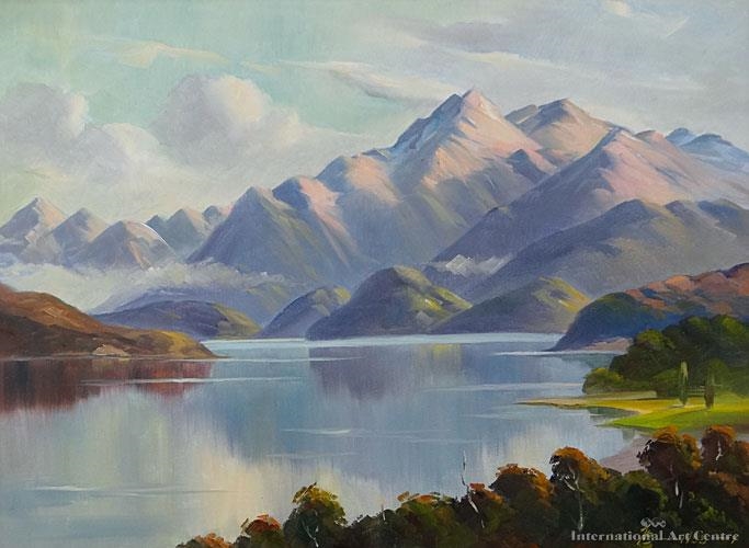 Artwork by Heinz Boehnke, Lake Manapouri, Made of Oil on canvas board