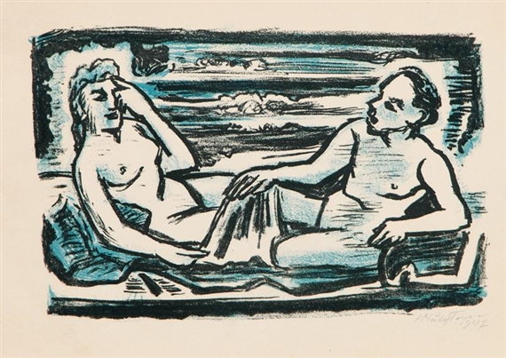 Auf dem Lager - Two lying Persons by Max Pechstein, 1947
