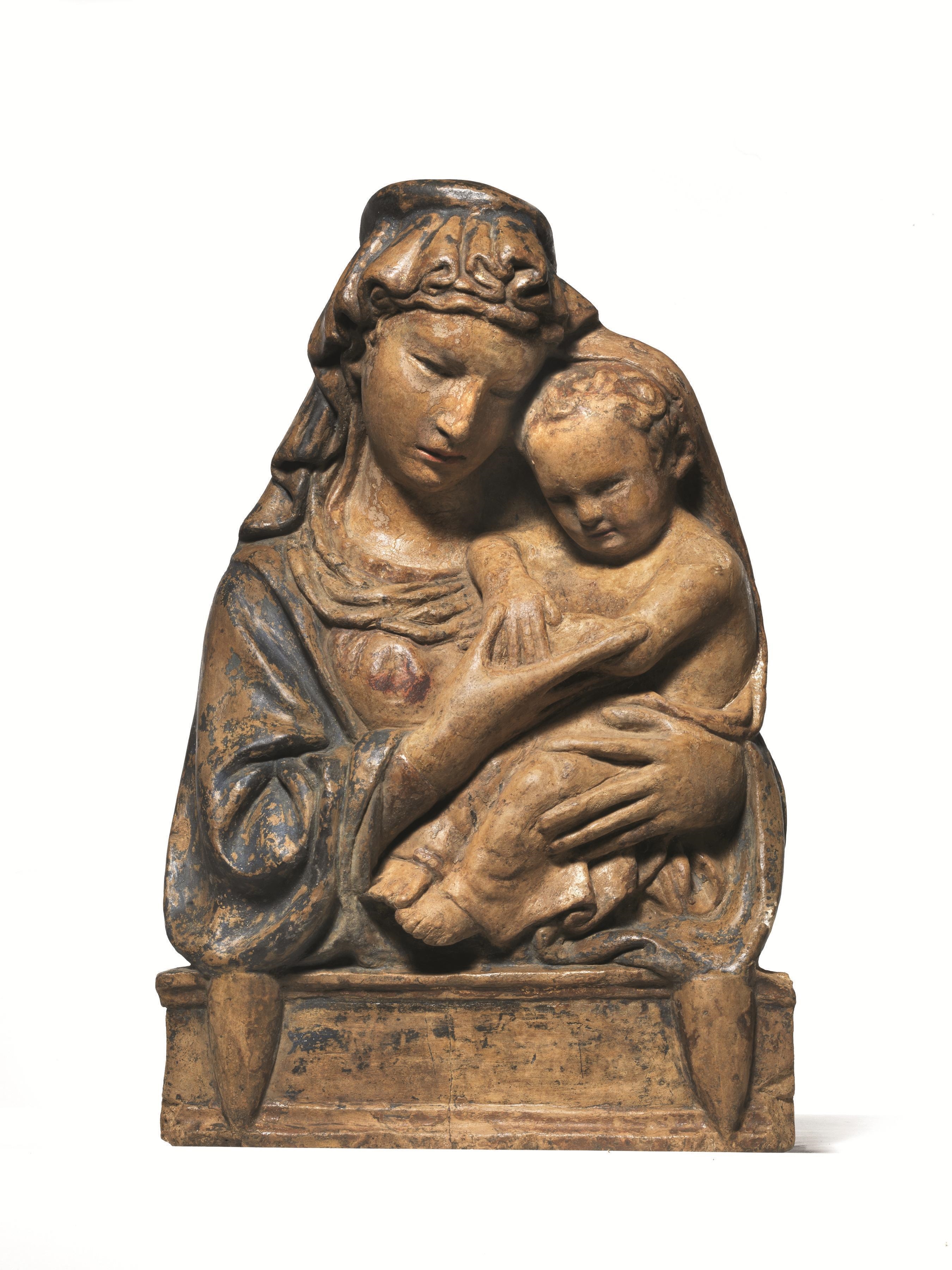 Artwork by Lorenzo Ghiberti, MADONNA CON BAMBINO, Made of high-relief plaster with traces of polychrome