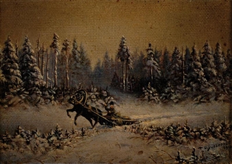 2 Works: Russian Panje Sleigh in Snowy Winter Landscapes - Otto Dubbernell
