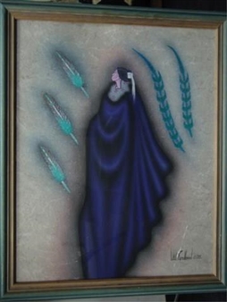 a stylized depiction of a robed woman - Will Redbird