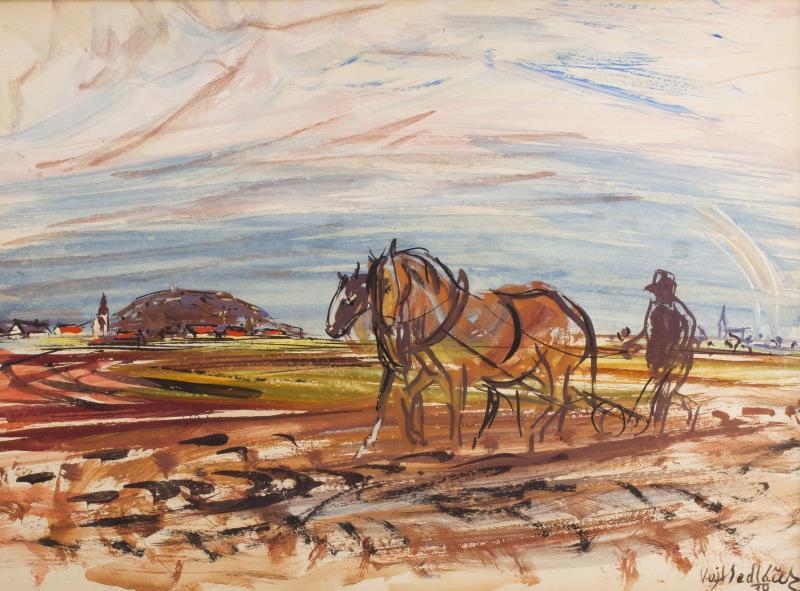 Artwork by Vojtěch Sedláček, In the Fields, Made of Tempera on paper