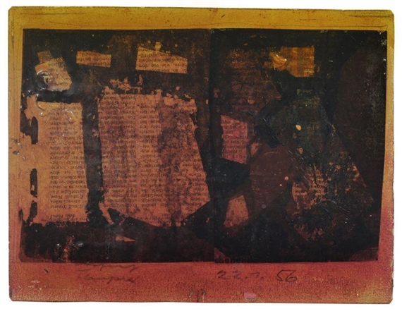 Helle Insel in rotem Grund vor Gelb by Hermann Glöckner, 1956