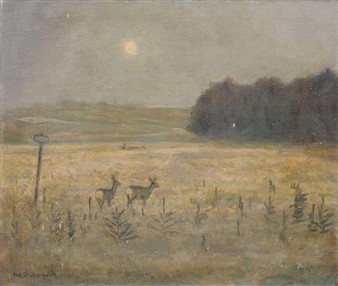 Lichtung mit Rehen im Mondschein - Max Stahlschmidt