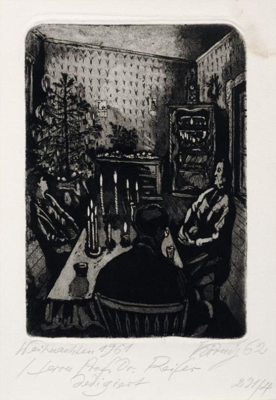 Artwork by Hans Körnig, Weihnachten 1961, Made of Aquatint etching on handmade paper