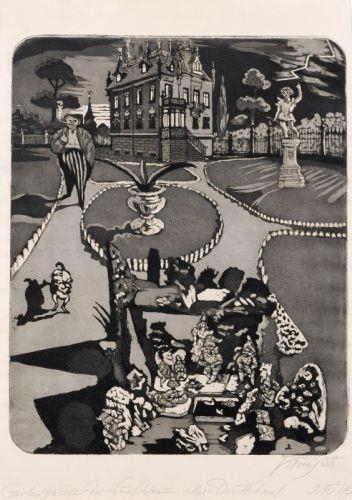 Artwork by Hans Körnig, Gartenzwerge - der Wuschtraum aller Deutschen, Made of Aquatint etching on laid paper