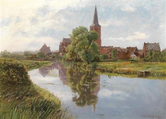 Village by the River - Eduard Spoerer