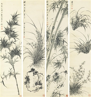 SET OF 4 WORKS: ORCHIDS AND BAMBOOS - Xia Hui
