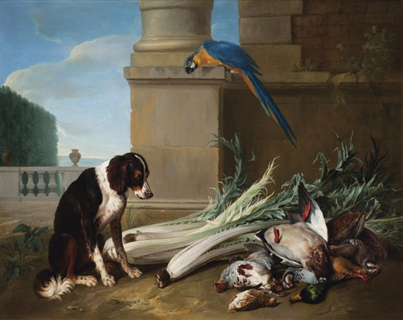 FRANÇOIS DESPORTES ; DOG GUARDING A HUNTING TROPHY by Alexandre-François Desportes, 1724