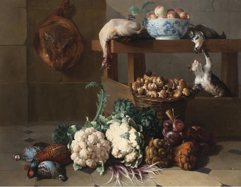 Artwork by Alexandre-François Desportes, FRANÇOIS DESPORTES ; PANTRY WITH ARTICHOKES, CAULIFLOWERS AND A BASKET OF MUSHROOMS, Made of oil on canvas