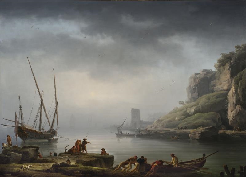 Artwork by Claude-Joseph Vernet, LE LEVER DU JOUR, LE DÉPART DES PÊCHEURS, Made of oil on canvas