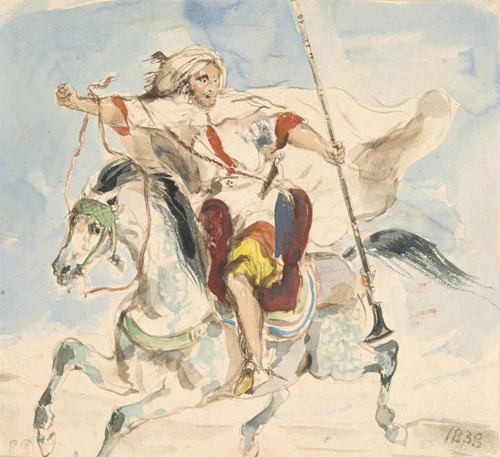 Artwork by Eugène Delacroix, Cavalier arabe à cheval, Made of watercolour on paper