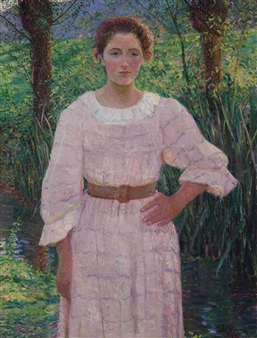 By the Brook, Giverny, France (Woman in Pink Dress) - Lilla Cabot Perry