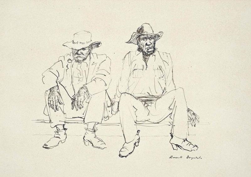 Artwork by Russell Drysdale, Two Workers, Made of ink on paper