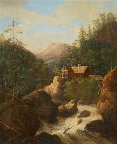 A Mountainous Landscape with a Mill by Johann Jakob Dorner the Elder