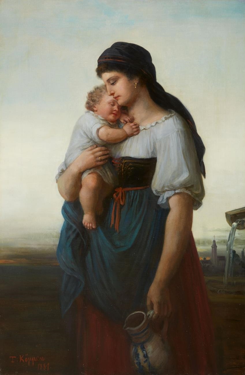 A Mother and Child by a Well by Theodor Koppen, 1889