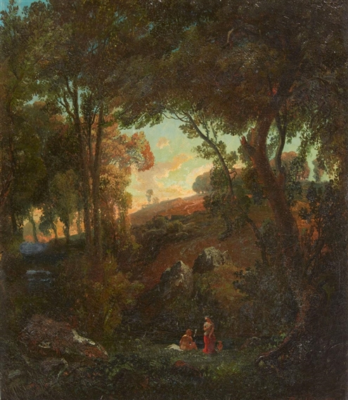 Forest Landscape with Bathers by August von Wille, 1854